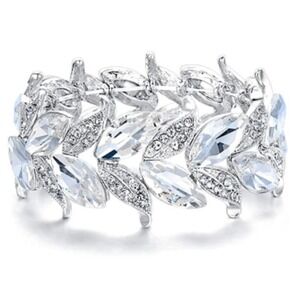 Austrian Crystal Marquise-Shape Leaf Stretch Bangle Bracelet Adjustable Beautifu